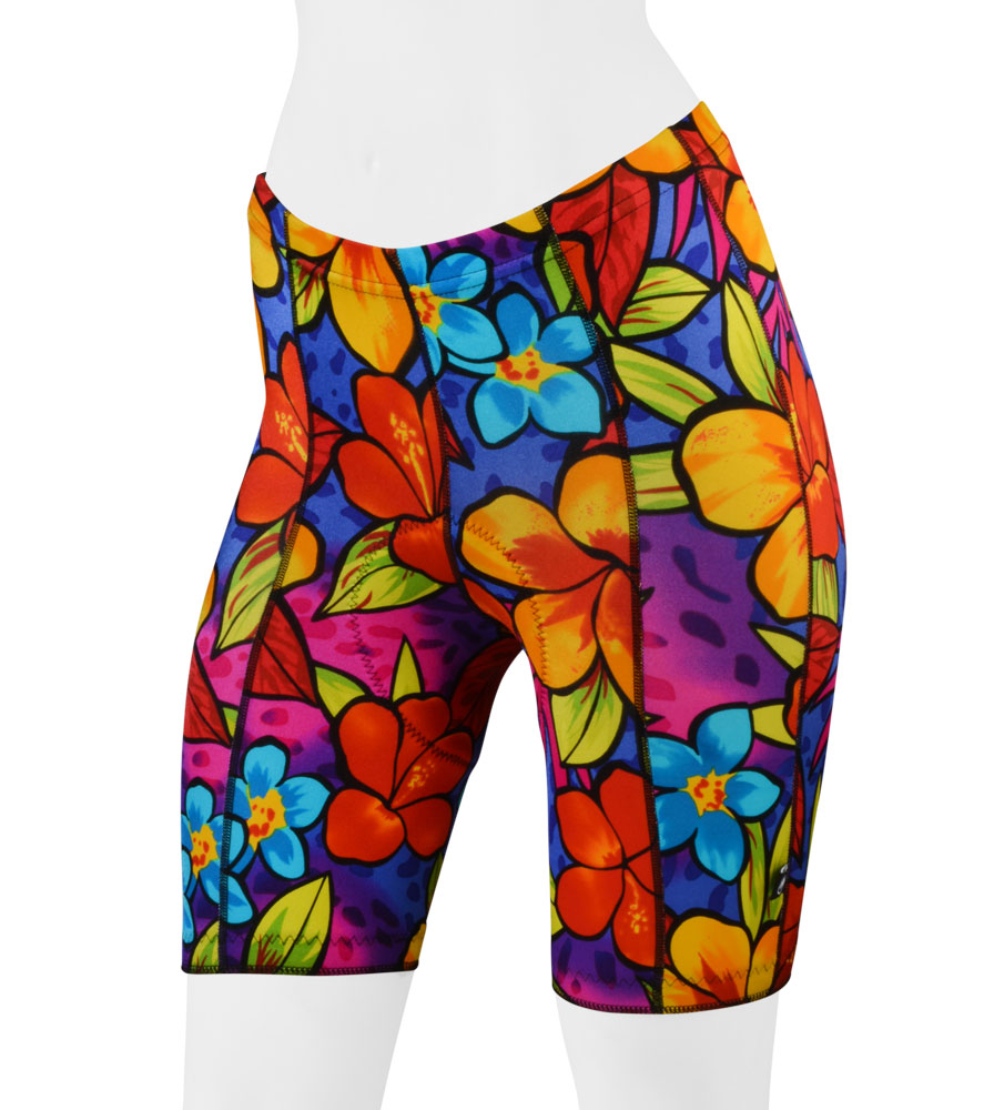 Aero Tech Women's Tropical Print PADDED Bike Shorts - Bright Floral Color Questions & Answers