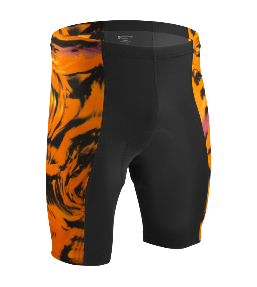 Men's Wild Print | Orange Wave Print Padded Bike Shorts | SIZE: SMALL Questions & Answers