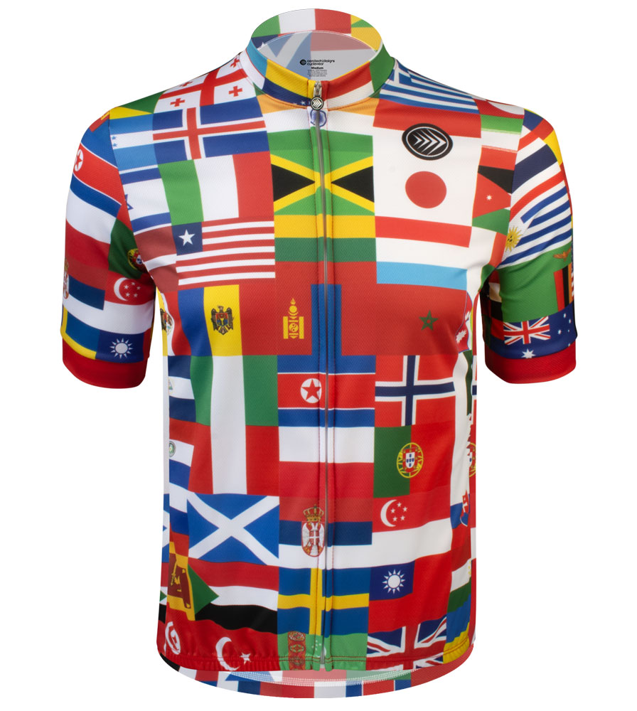 Men's World Flag Jersey | Printed Short Sleeve Cycling Jersey | Classic Cut | Relaxed Fit Questions & Answers